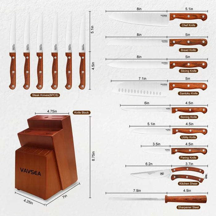 Farberware Stamped 15-Piece High-Carbon Stainless Steel Knife Block Set -  Keystone BBQ Supply