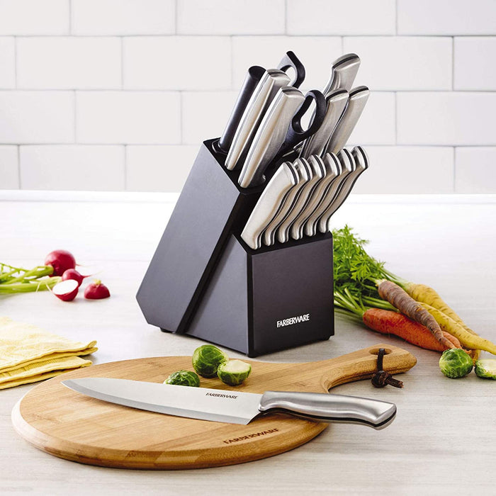 Farberware Stamped 15-Piece High-Carbon Stainless Steel Knife Block Set